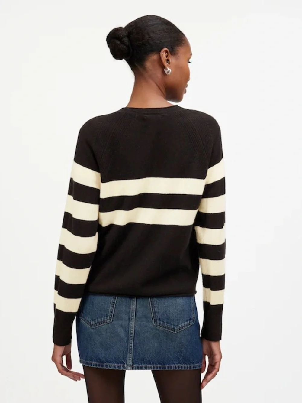 Madewell Cashmere Raglan Sweater in Stripe Black White Size Medium NWT